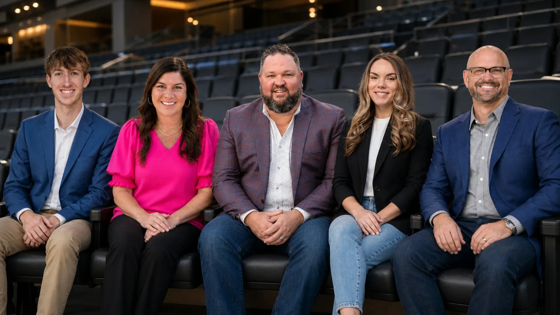 The Trenches team seated together: Owen Roberts, Heidi Sandate, Brad Olecki, Hannah Morgan, and Larry Jones.